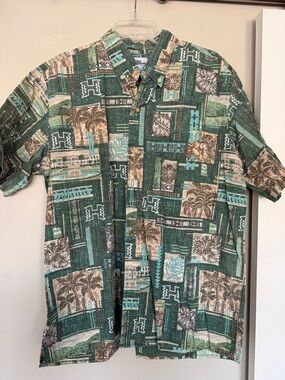 reyn spooner Green and Tan Tropical Patchwork Button-Down Shirt